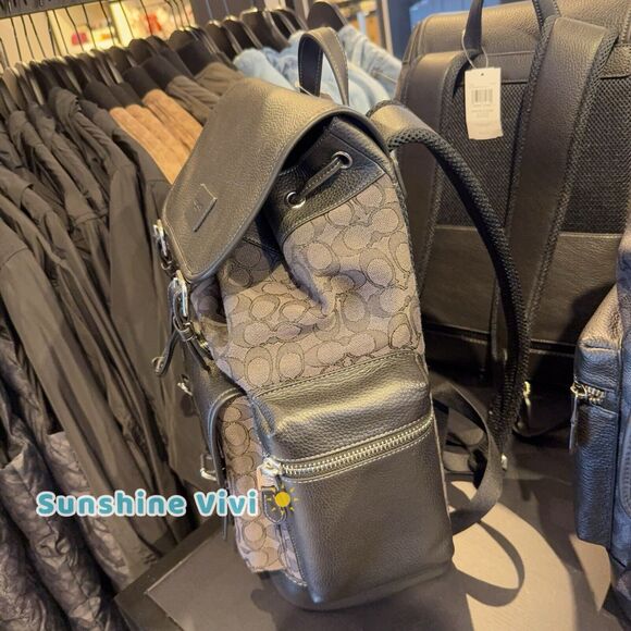 NWT Coach CT016 Men's Spring Backpack In Signature Jacquard Bag Charcoal/Black - Picture 2 of 8